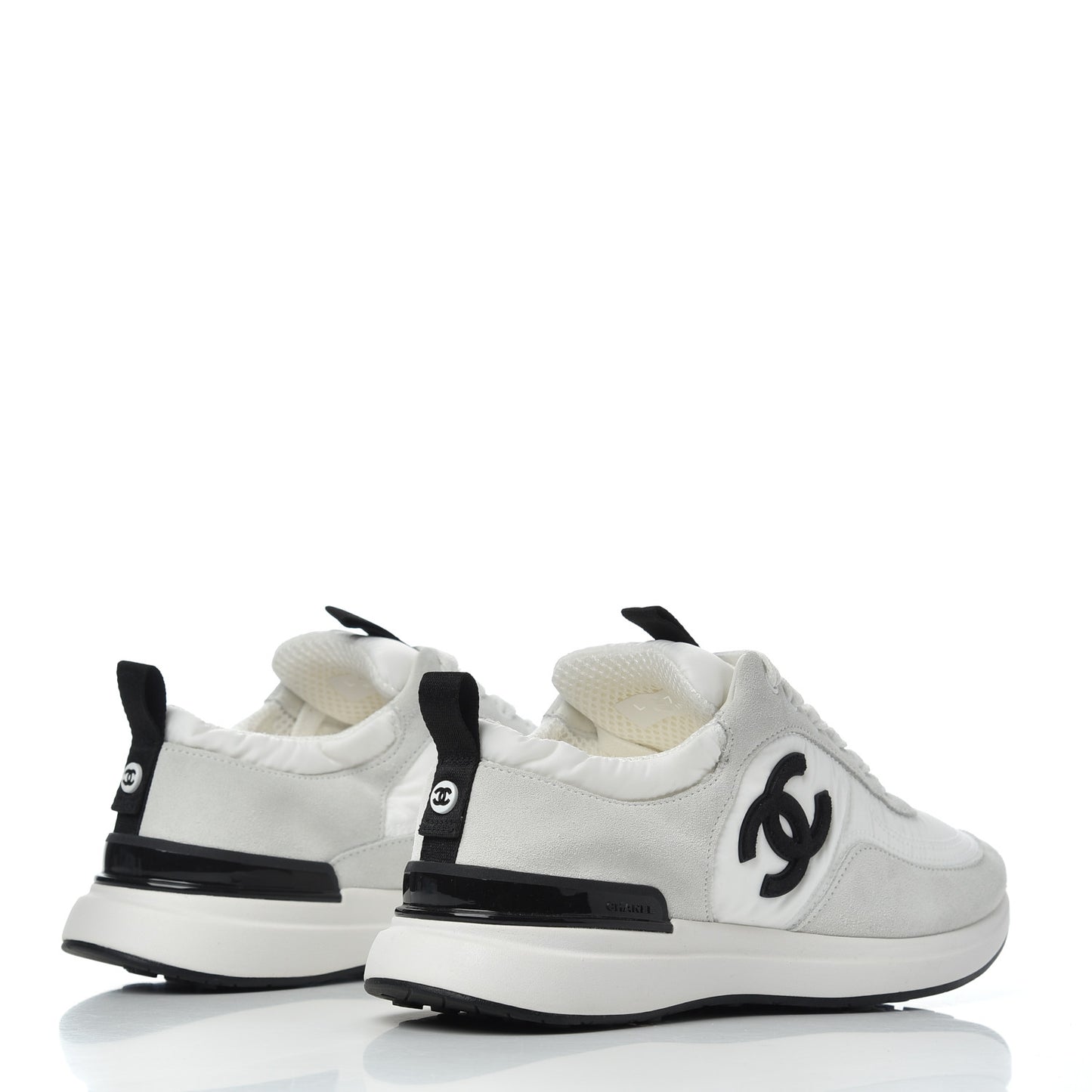 Nylon Suede Calfskin Womens CC Sneakers 36 Grey White