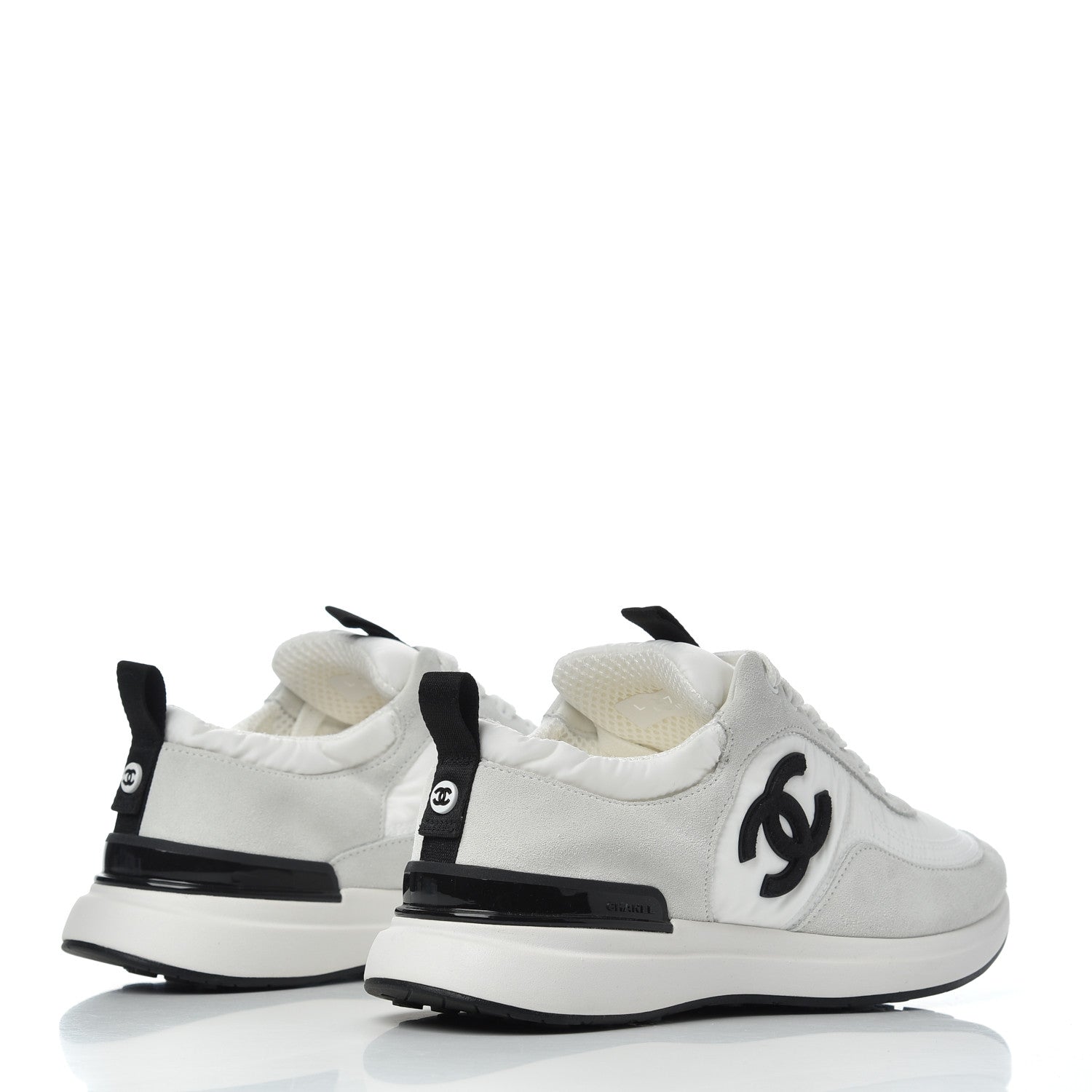 Chanel Nylon Suede Calfskin Womens CC Sneakers 36 Grey White 4 of 16