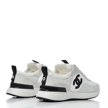 Chanel Nylon Suede Calfskin Womens CC Sneakers 36 Grey White 4 of 16
