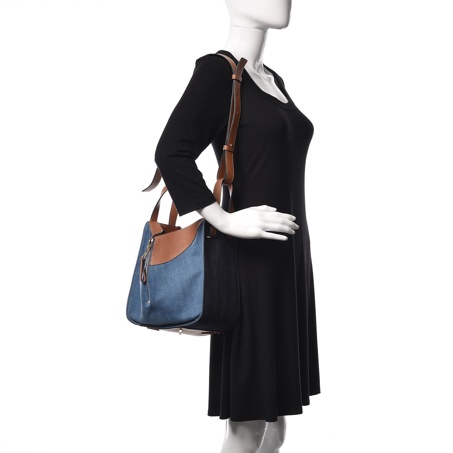 Loewe Calfskin Denim Small Hammock Shoulder Bag Blue Tan 2 of 9