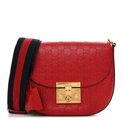 Gucci Guccissima Web Medium Padlock Messenger Shoulder Bag Hibiscus Red 1 of 16
