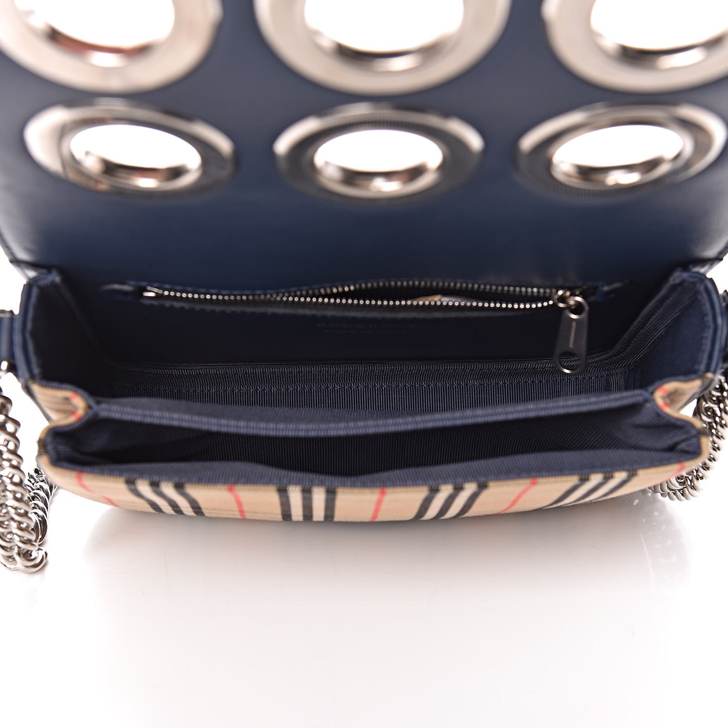 Smooth Calfskin 1983 Knight Check Grommet Chain Shoulder Bag Ink Blue