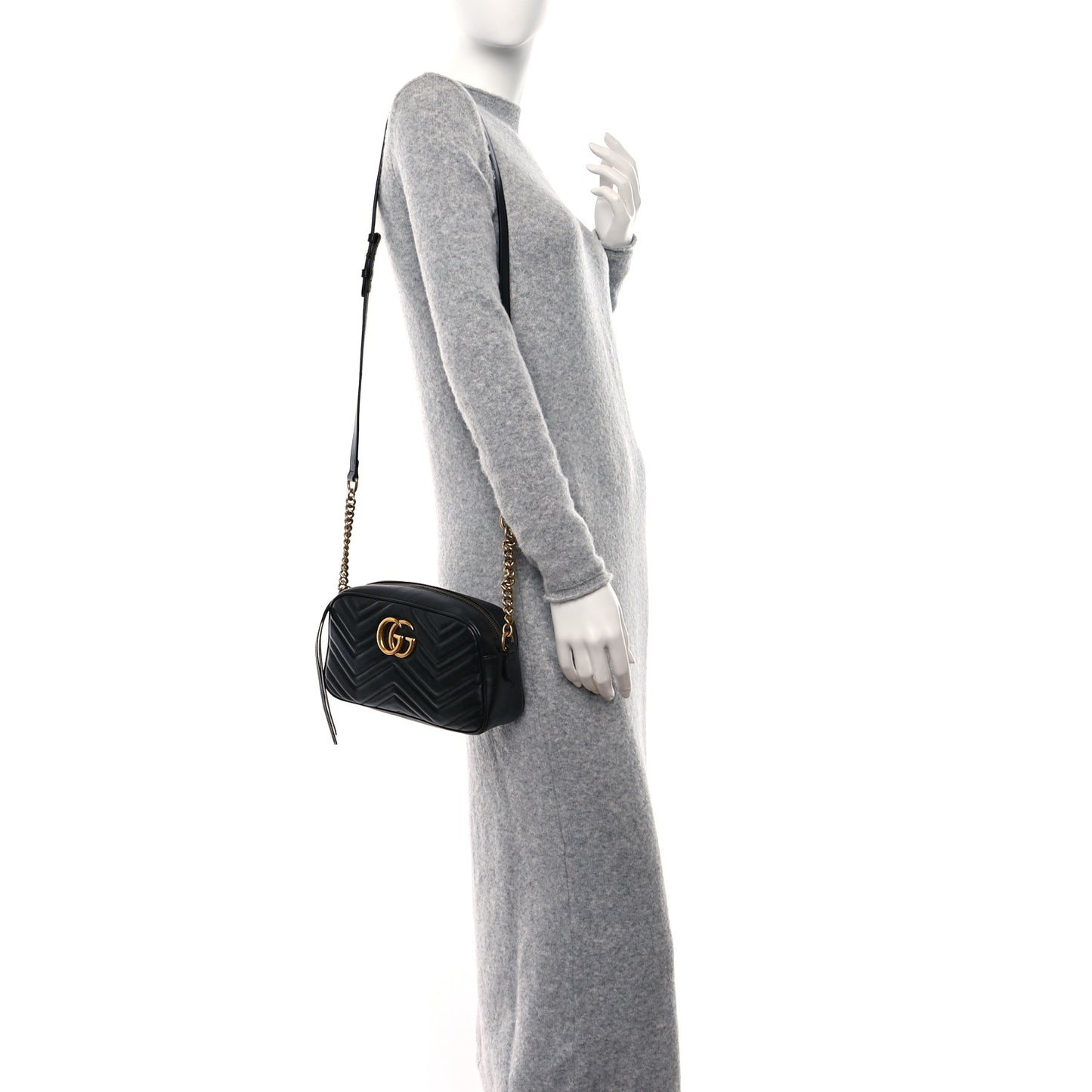 Calfskin Matelasse Small GG Marmont Chain Shoulder Bag Black