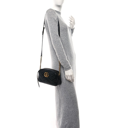 Gucci Calfskin Matelasse Small GG Marmont Chain Shoulder Bag Black 3 of 9