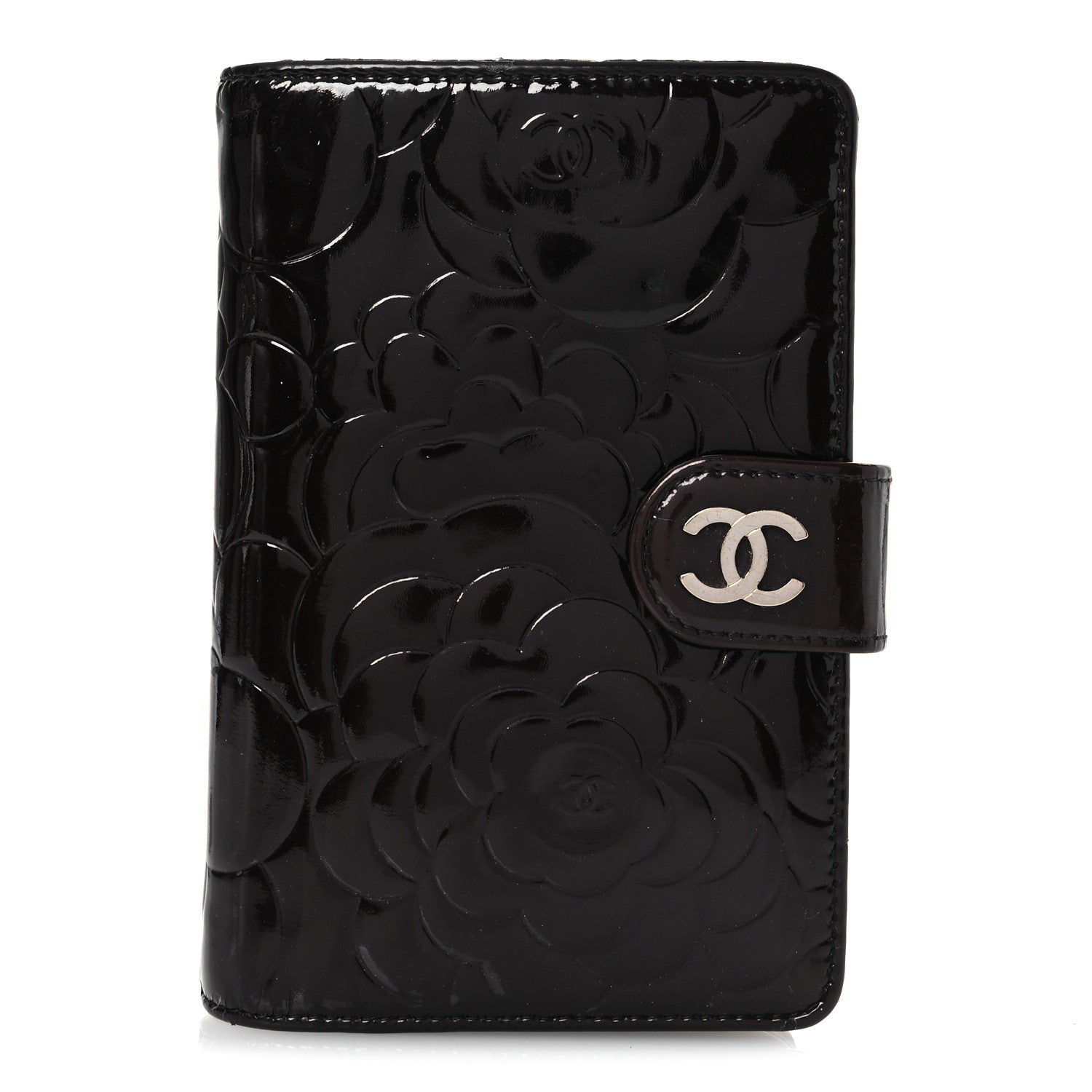Chanel Patent Camellia Embossed Zipped Pocket Wallet Brown 1 of 13