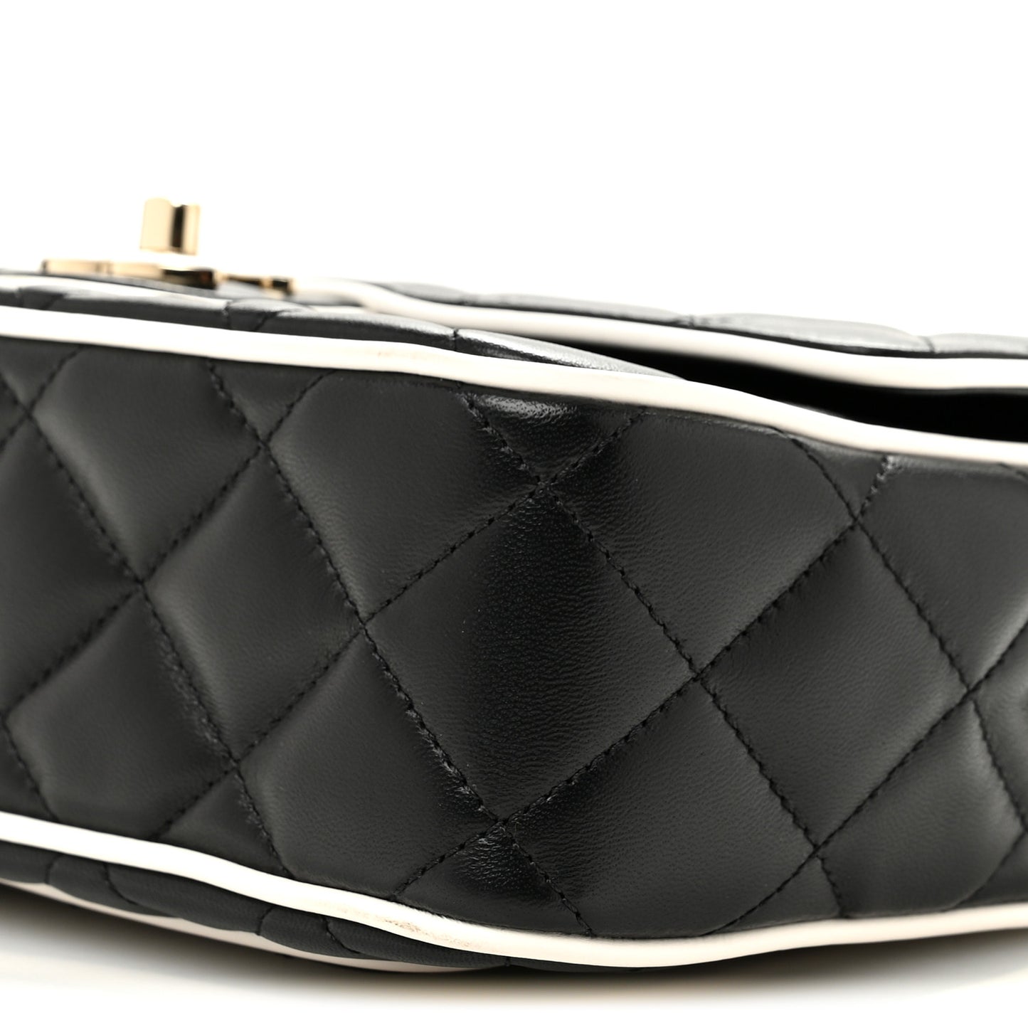 Lambskin Quilted Resin Graphic Frame Flap Bag Black White