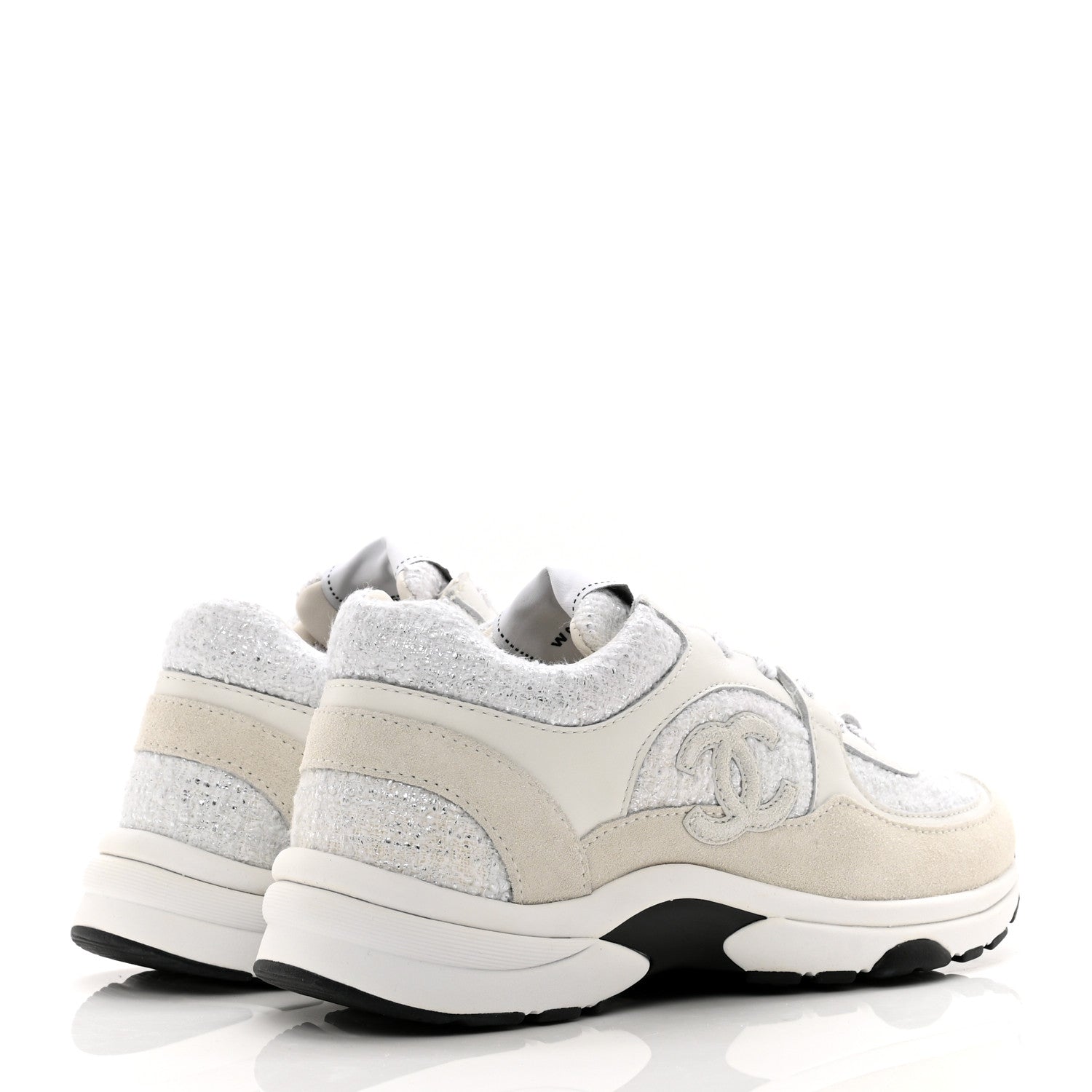 Chanel Painted Iridescent Cotton Tweed Suede Womens CC Sneakers 36 White Silver Multicolor 4 of 8