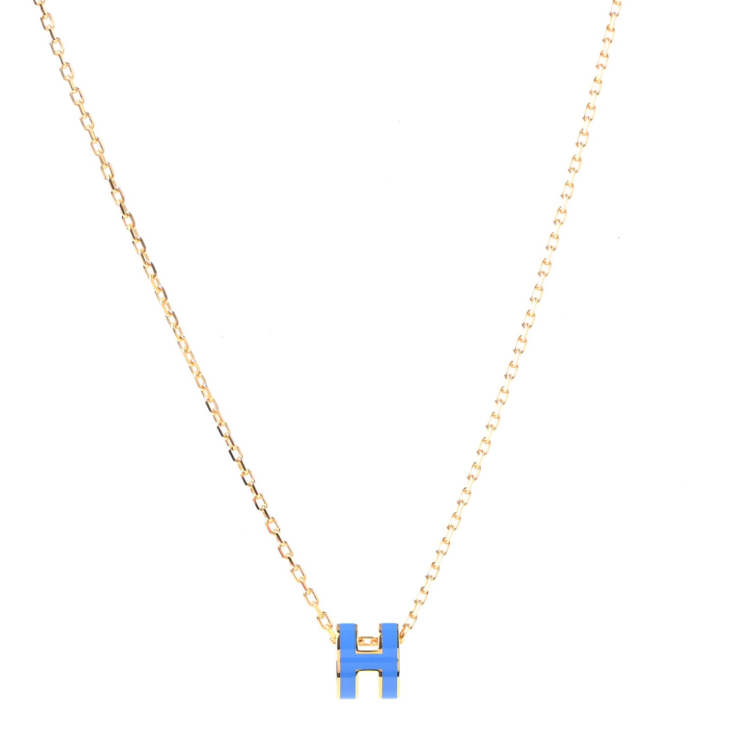 Lacquered Gold Mini Pop H Pendant Necklace Bleu Sature