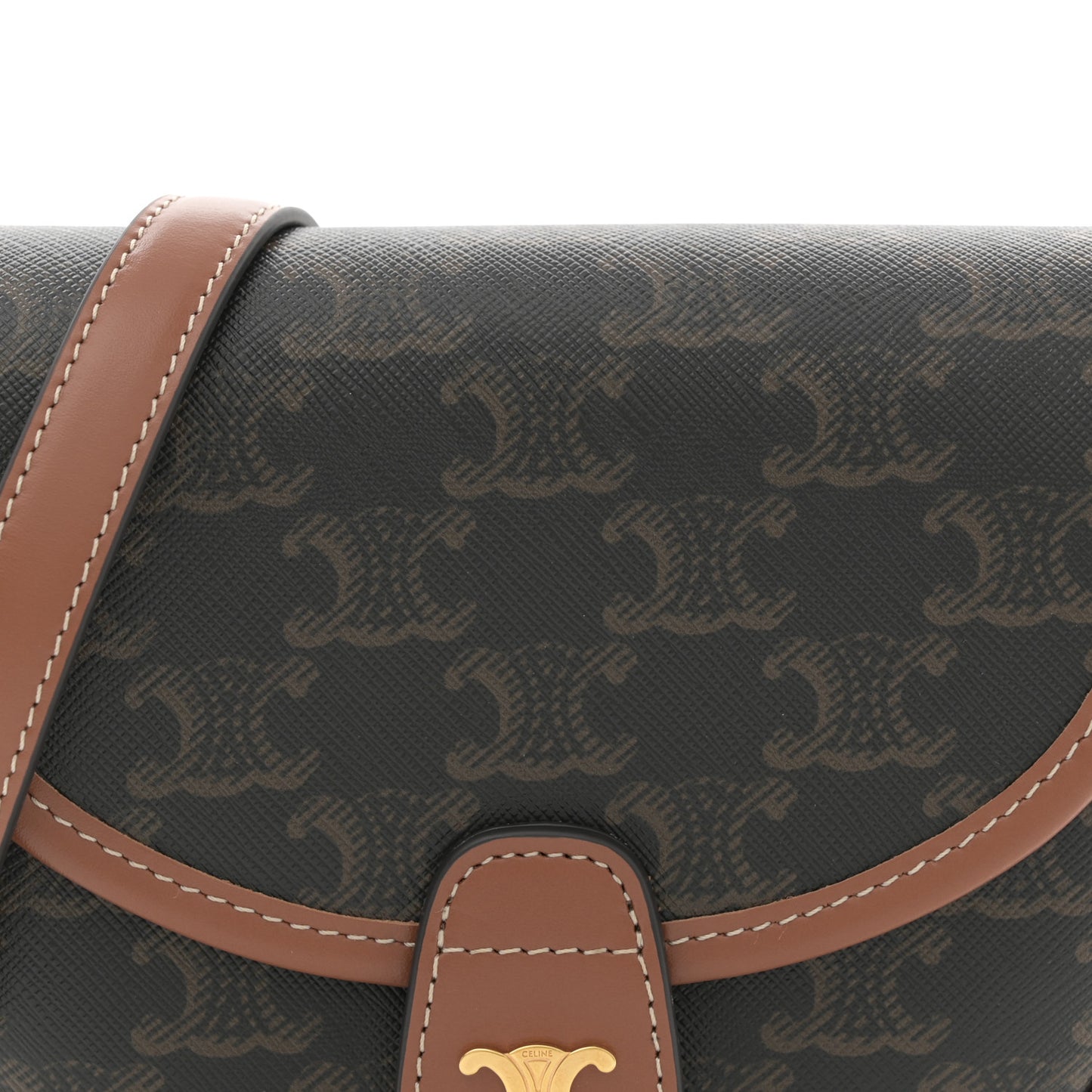 Canvas Calfskin Triomphe Mini Besace Tan