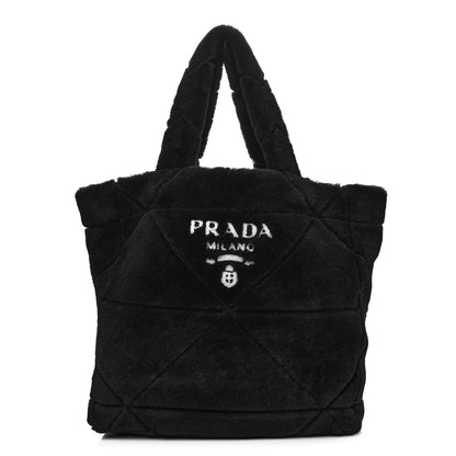 Prada Shearling Monotone Logo Tote Black White 3 of 11