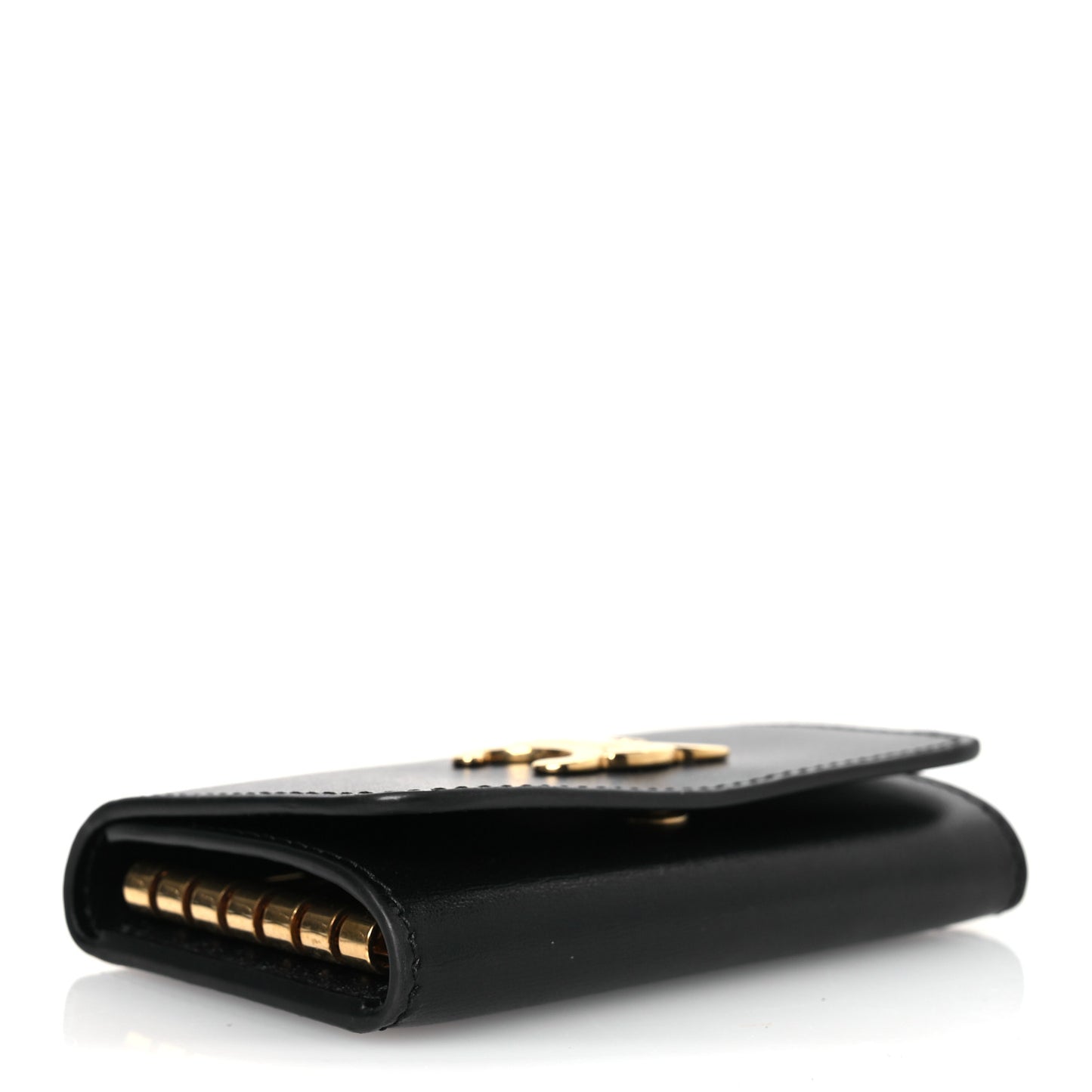 Shiny Calfskin Triomphe Key Case Black