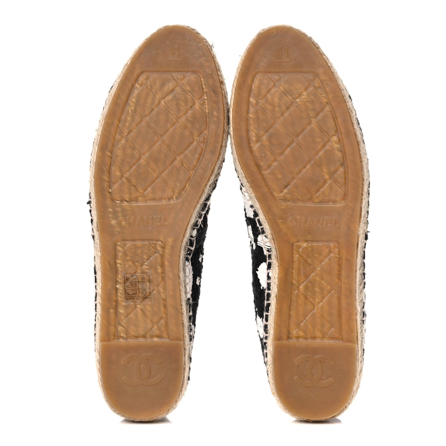 Chanel Patent Tweed Splatter Paint Print Cap Toe CC Espadrilles 41 Black White 5 of 12