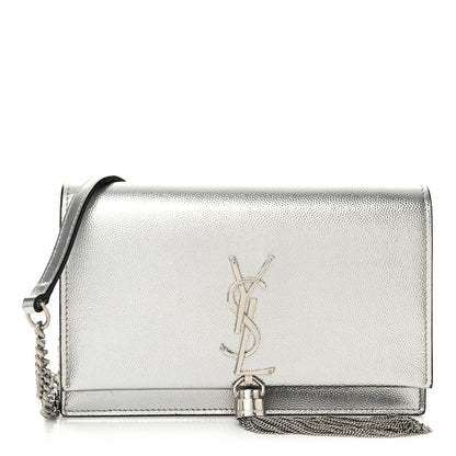Saint Laurent Metallic Grain De Poudre Kate Monogram Tassel Chain Wallet Silver 1 of 11