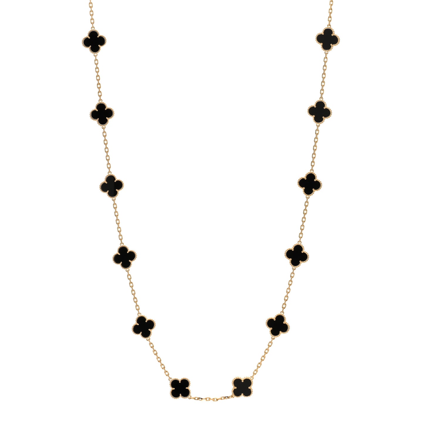 18K Yellow Gold Black Onyx 20 Motifs Vintage Alhambra Necklace