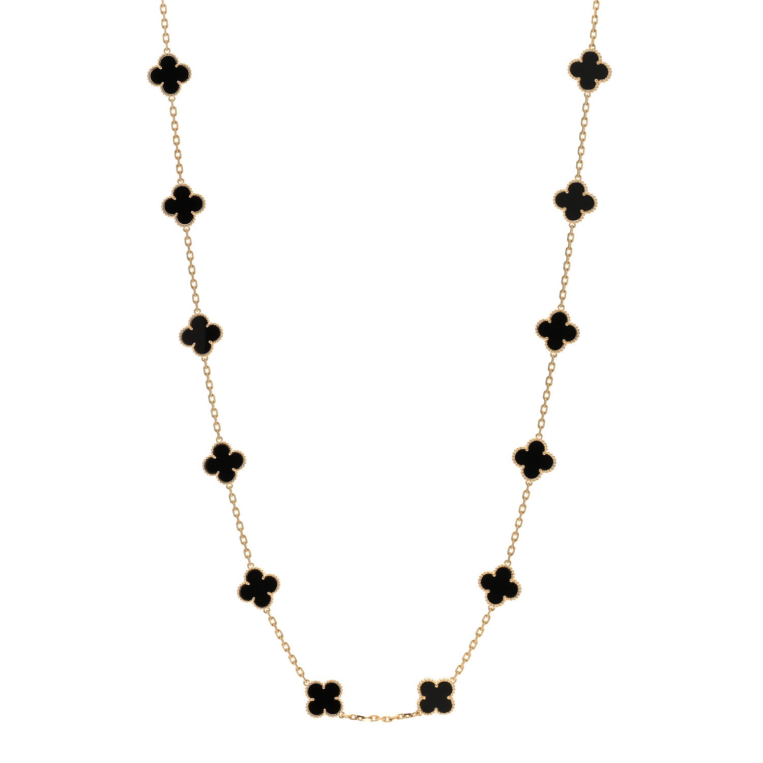 Van Cleef & Arpels 18K Yellow Gold Black Onyx 20 Motifs Vintage Alhambra Necklace 1 of 3