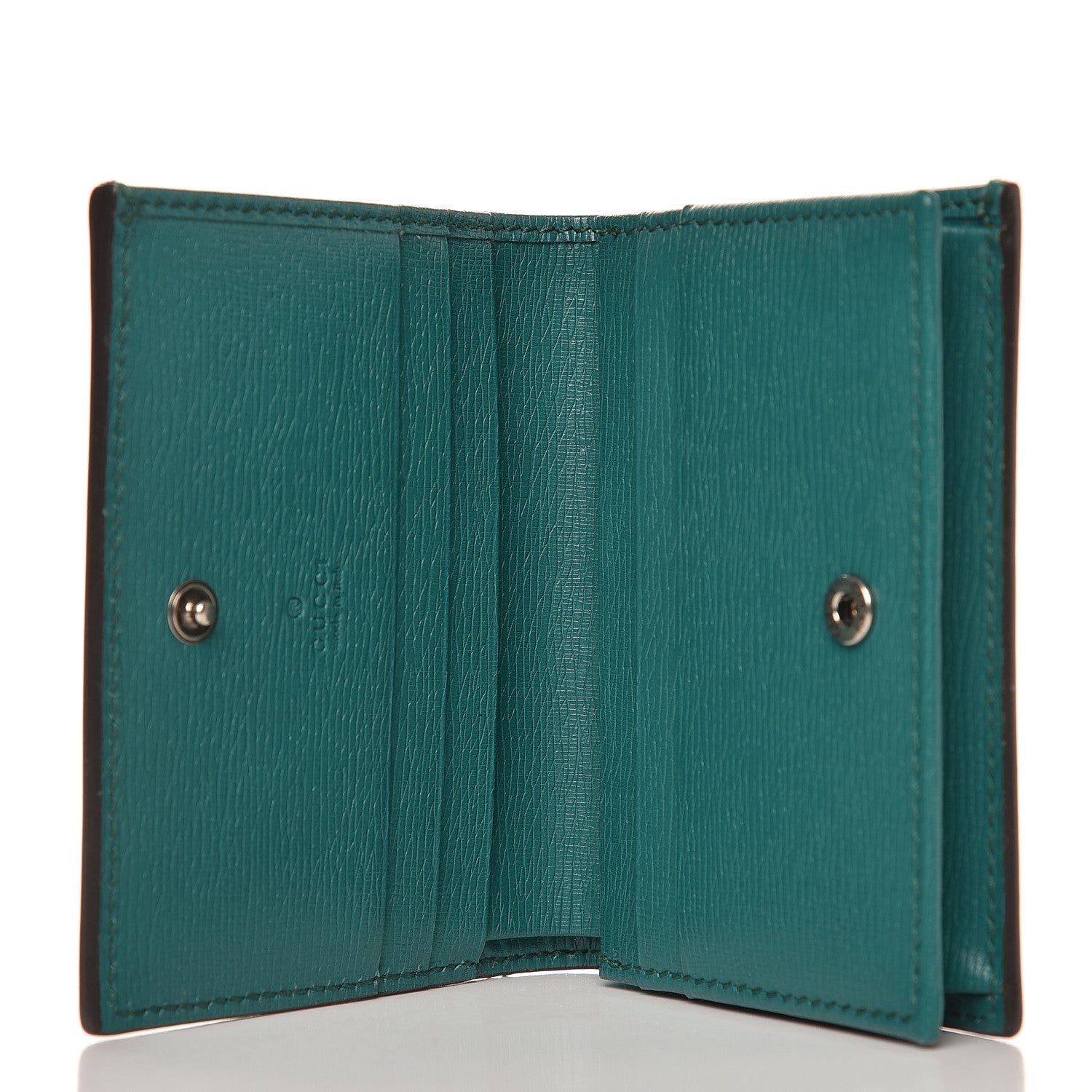 Gucci Shangai Calfskin Blooms Print Card Case Wallet Clear Bright Emerald Multicolor 5 of 8