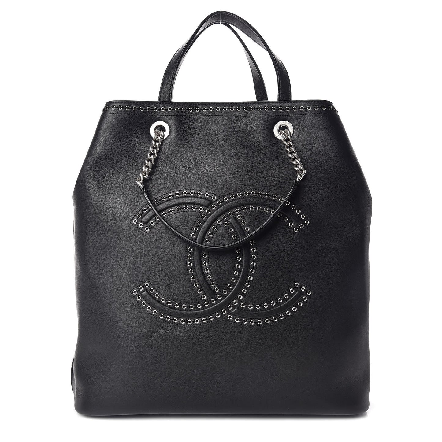 Calfskin Large Coco Eyelets Shopping Tote Black