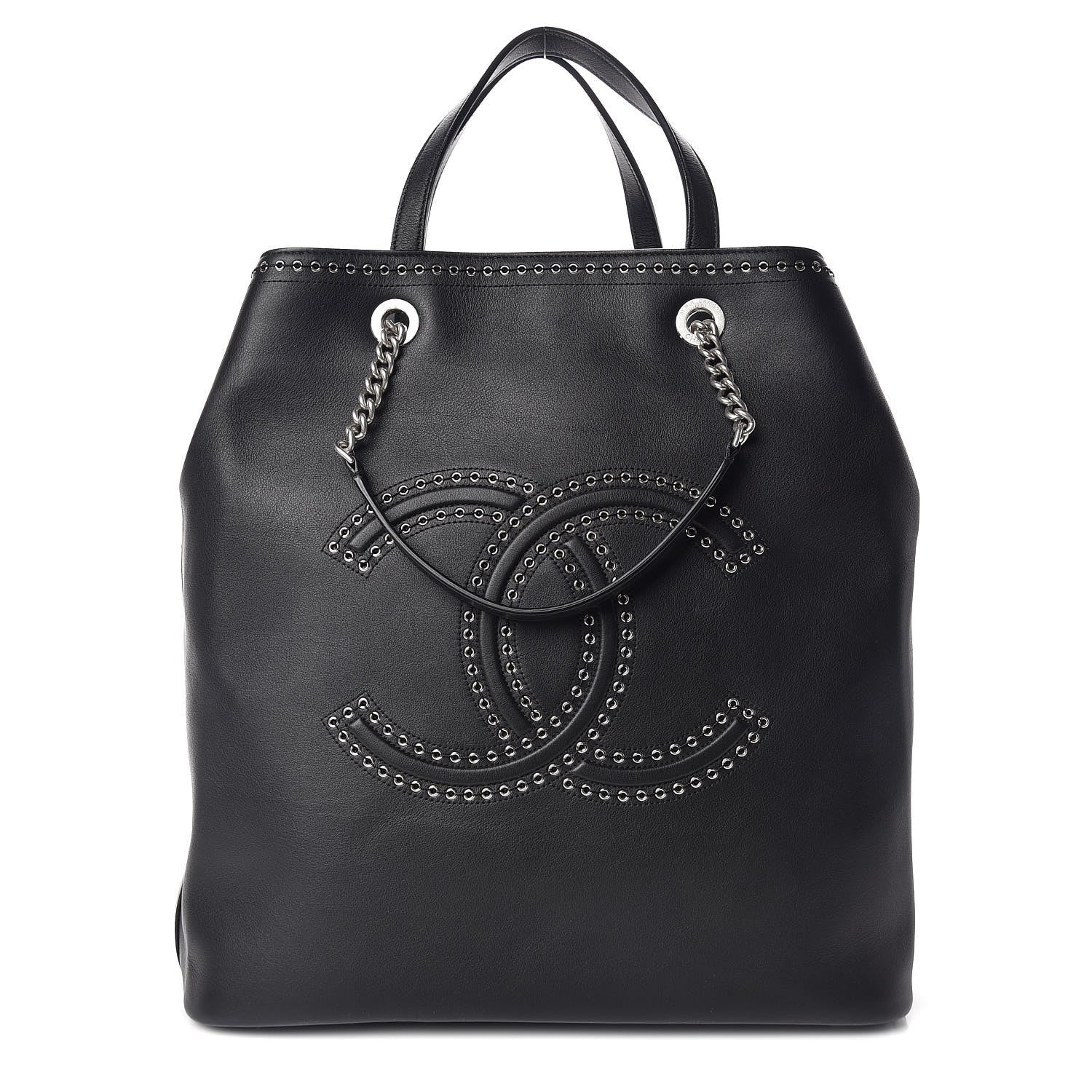 Chanel Calfskin Large Coco Eyelets Shopping Tote Black 1 of 9