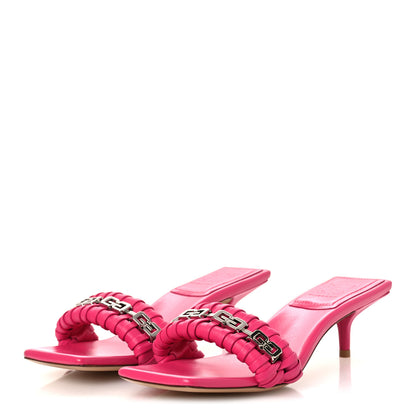 Givenchy Lambskin G Woven 50mm Kitten Heel Mule Sandals 37.5 Neon Pink 4 of 10