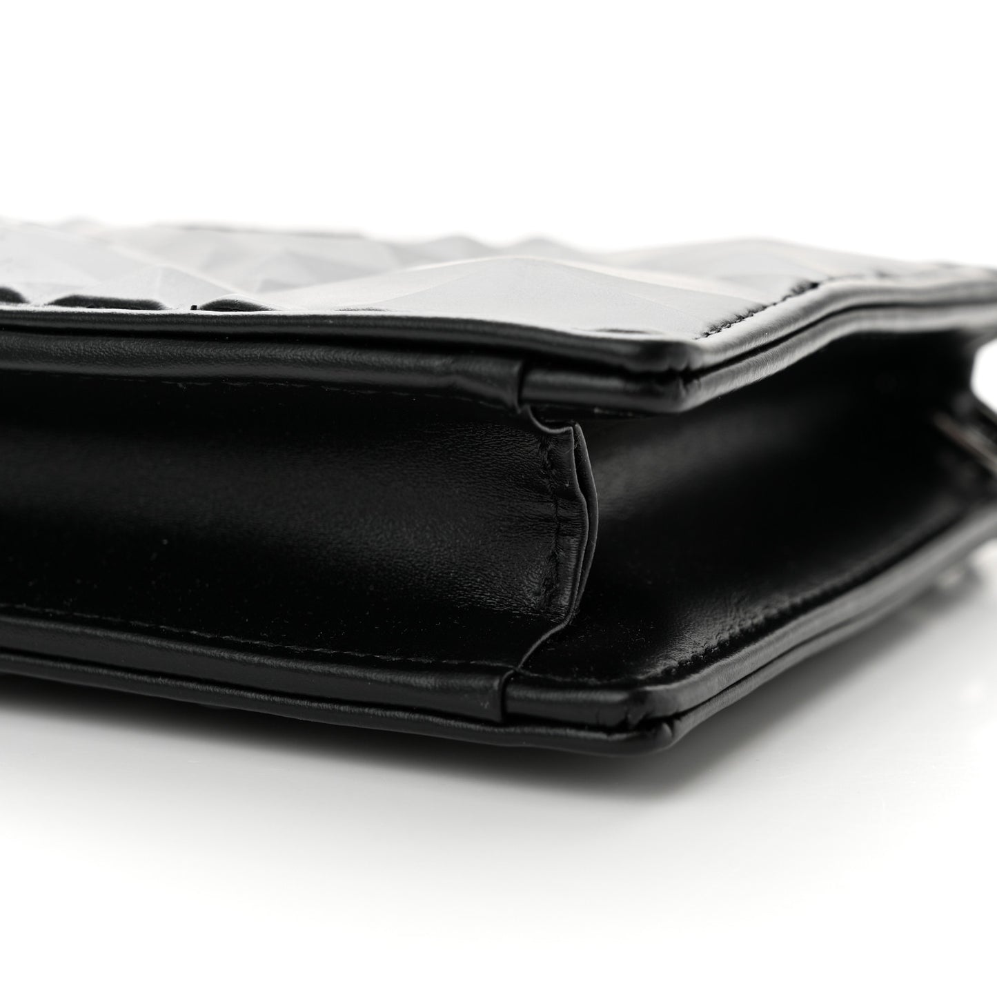 CHRISTIAN DIOR Calfskin Macrocannage Diamond Caro Zipped Pouch With Chain Black