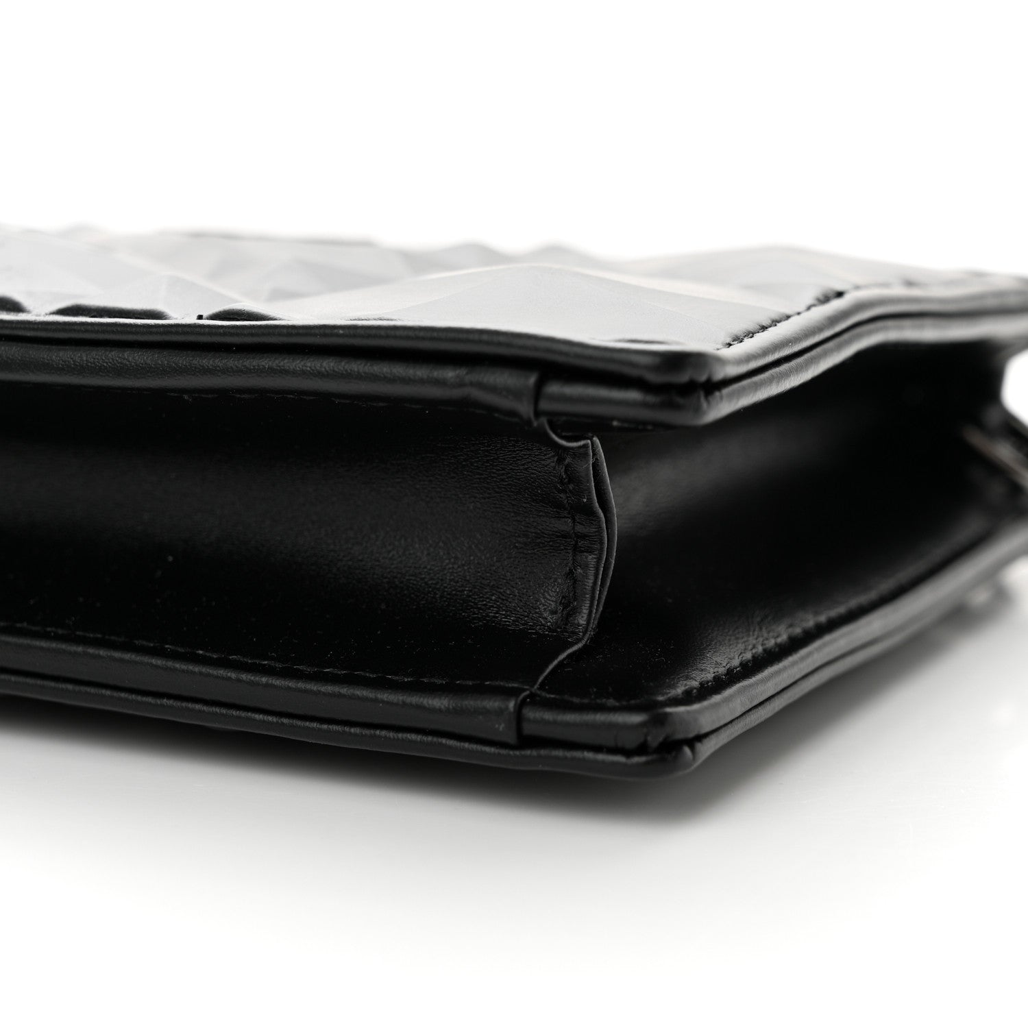 Christian Dior CHRISTIAN DIOR Calfskin Macrocannage Diamond Caro Zipped Pouch With Chain Black 10 of 11