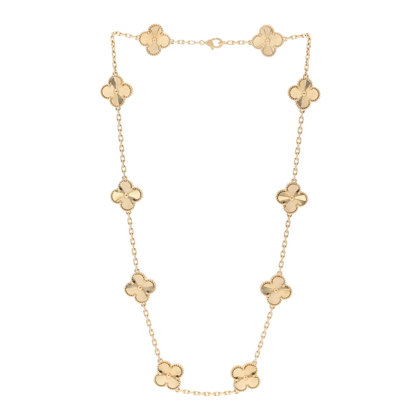 18K Yellow Gold 10 Motifs Guilloche Vintage Alhambra Necklace