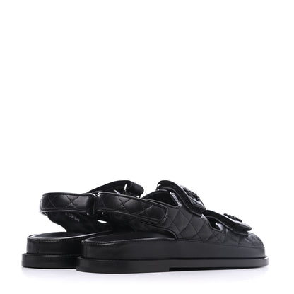 Chanel Lambskin Velcro Dad Sandals 38 Black 4 of 8