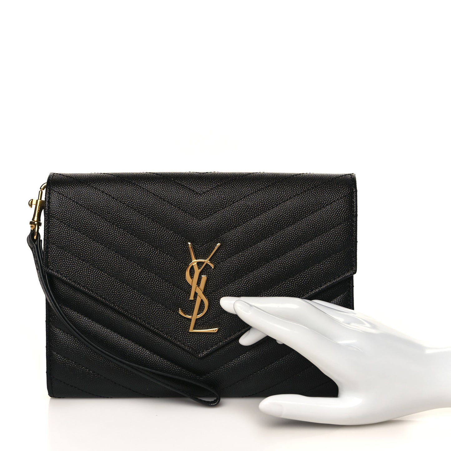 Grain De Poudre Matelasse Chevron Monogram Envelope Clutch Black