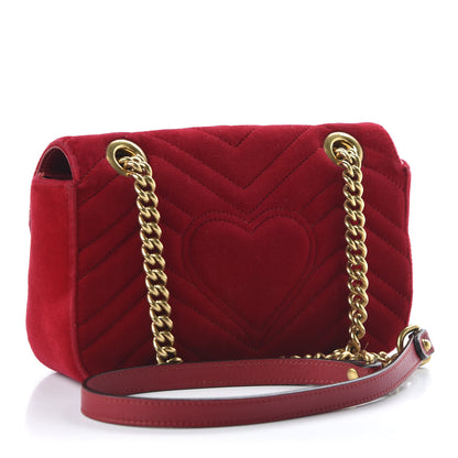 Gucci Velvet Matelasse Mini GG Marmont Shoulder Bag Hibiscus Red 2 of 11