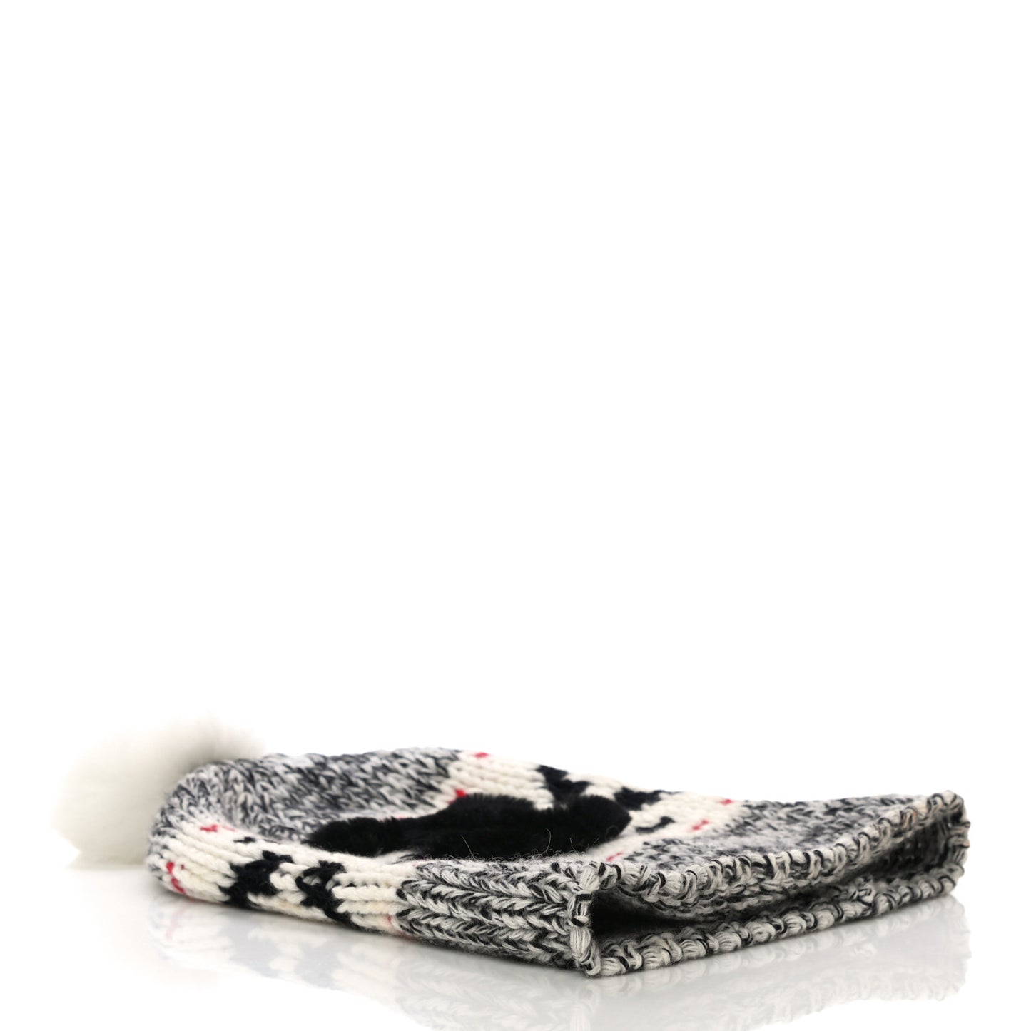 Wool Shearling CC Beanie Hat Ivory Black Red