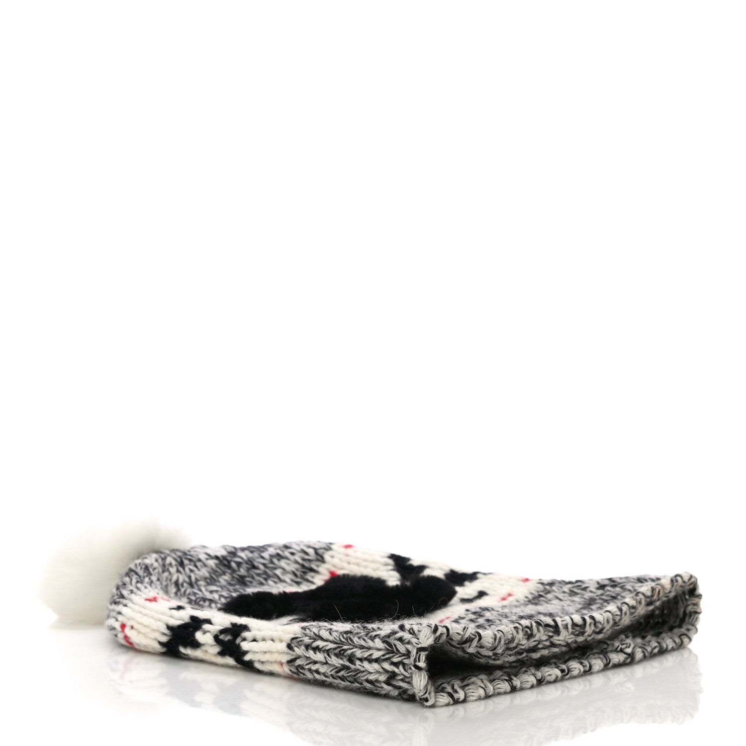 Chanel Wool Shearling CC Beanie Hat Ivory Black Red 3 of 8