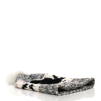 Chanel Wool Shearling CC Beanie Hat Ivory Black Red 3 of 8