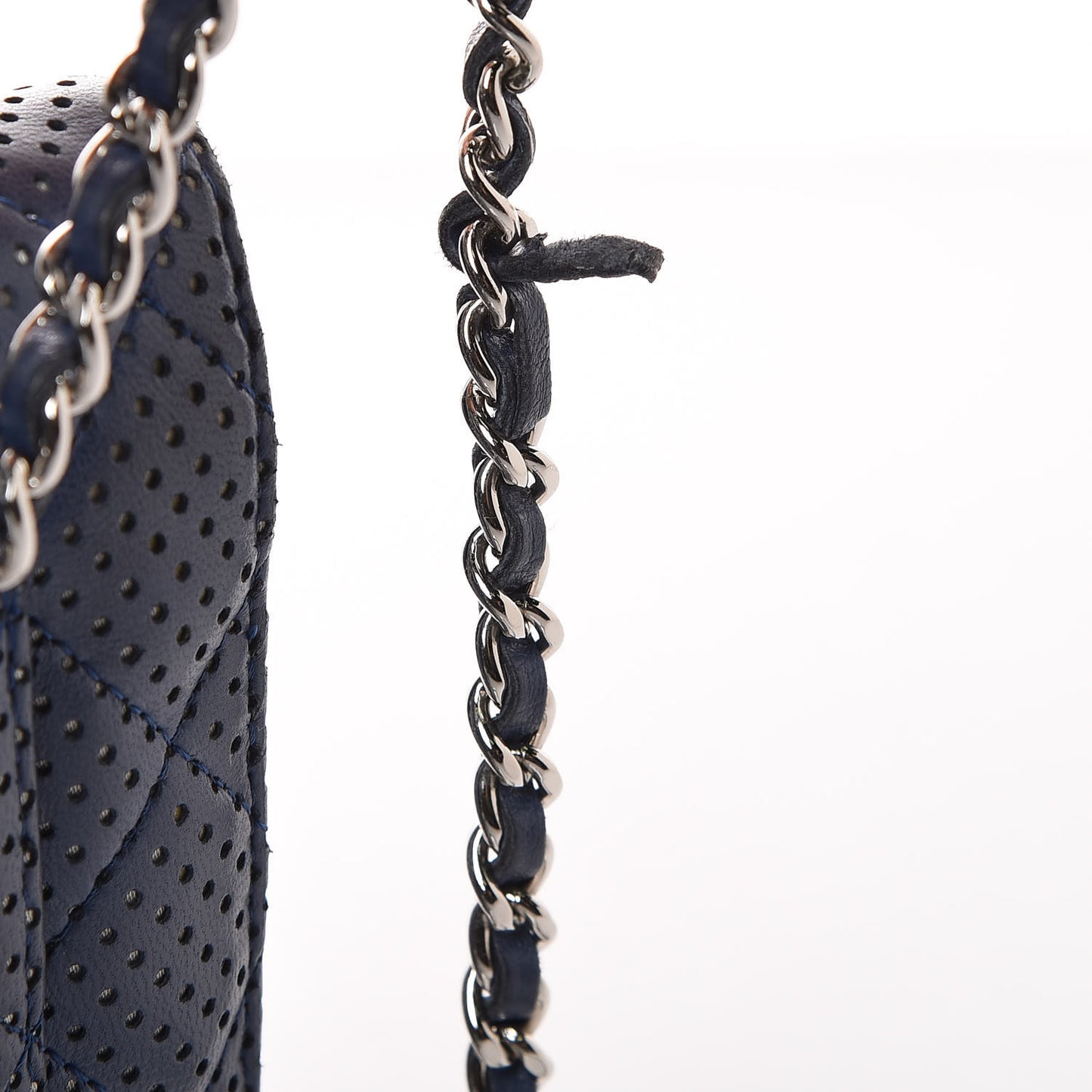 Perforated Lambskin Quilted Wallet On Chain WOC Blue