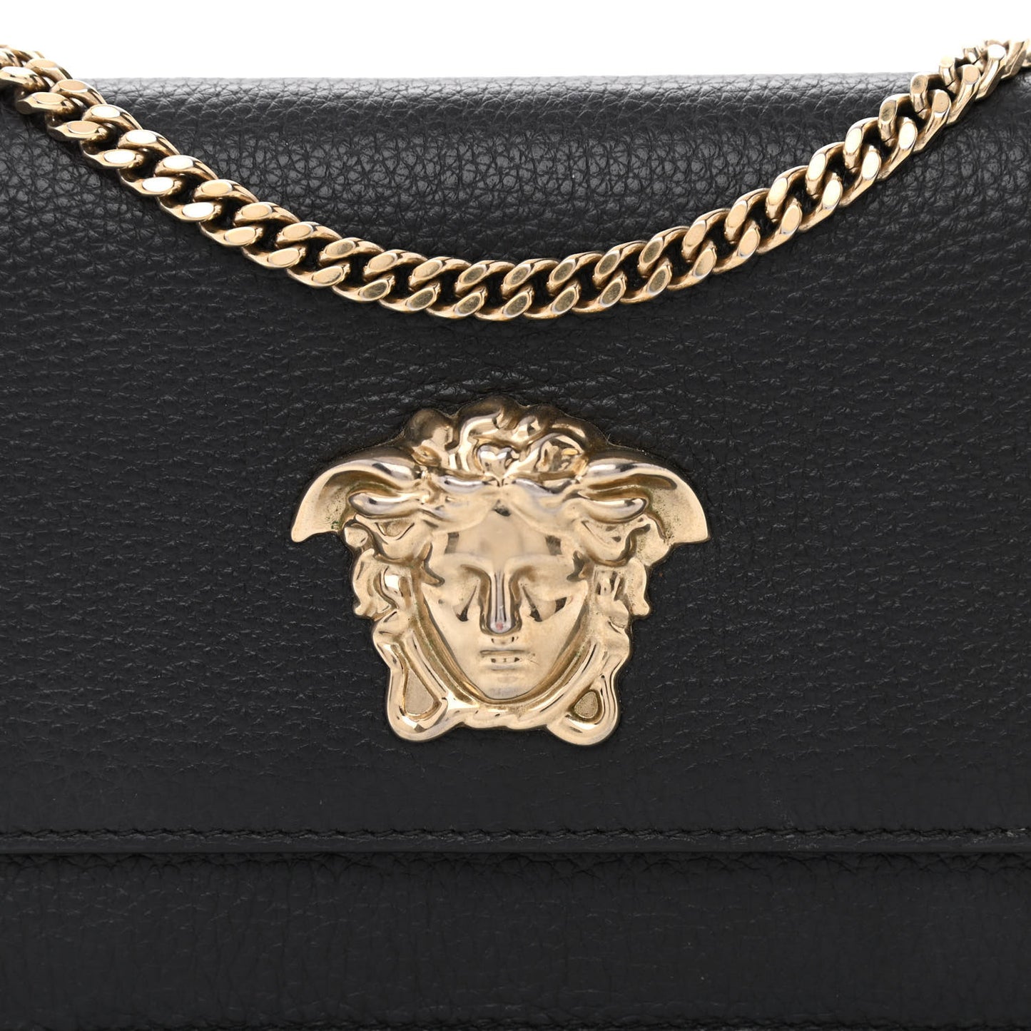 Grained Calfskin Medusa Wallet On Chain Black