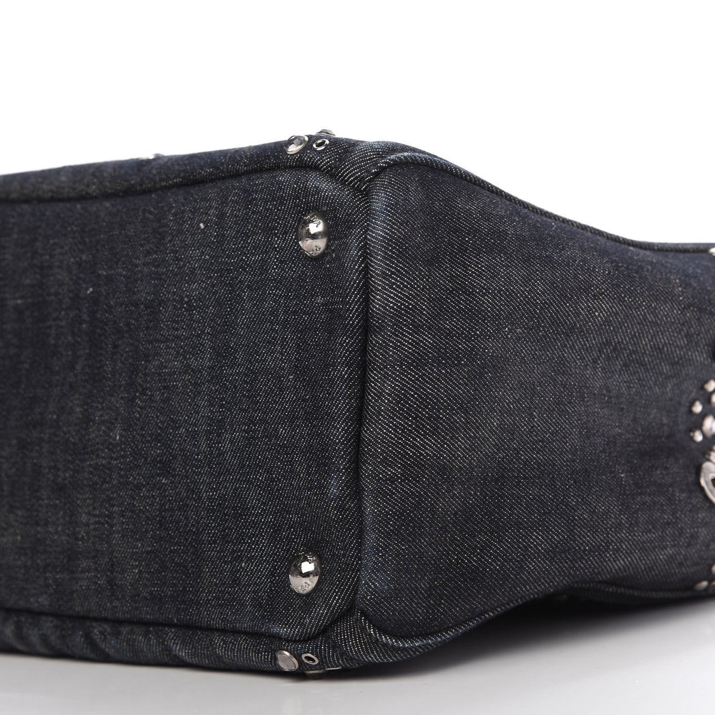 Denim Crystal Studded Canapa Tote Black