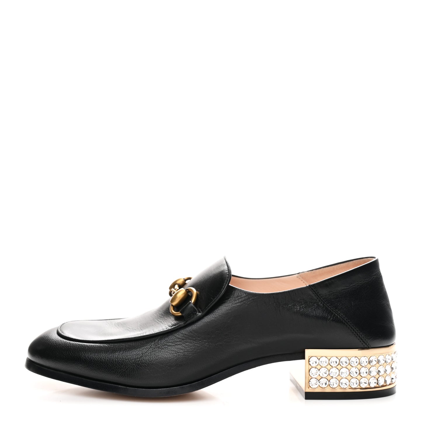 Goatskin Crystal Womens Horsebit Loafers 38 Black