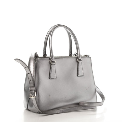 Prada Metallic Saffiano Small Galleria Double Zip Tote Cromo 3 of 14