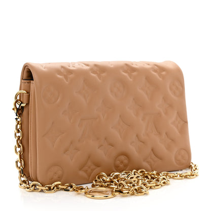 Louis Vuitton Lambskin Embossed Monogram Pochette Coussin Camel 3 of 10