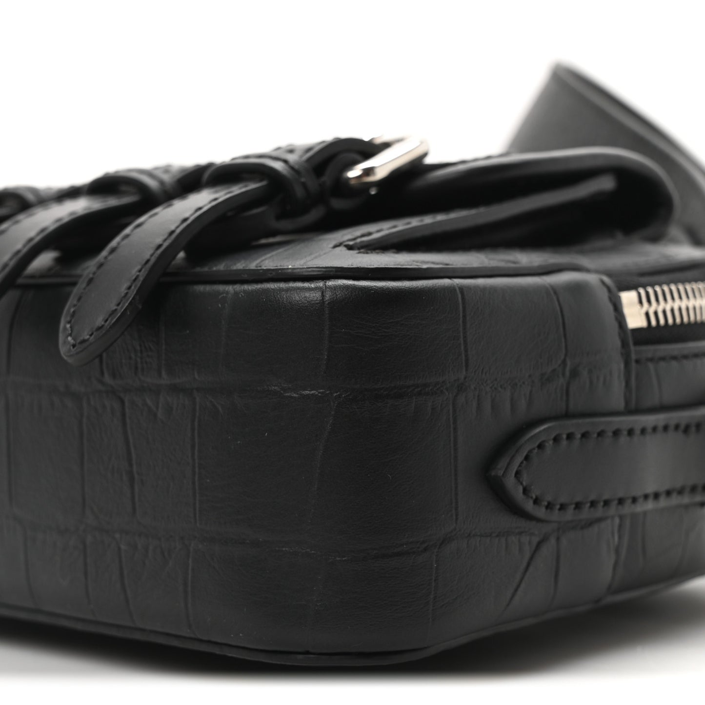 x ACNE STUDIOS Calfskin Crocodile Embossed Mini Messenger Bag Black