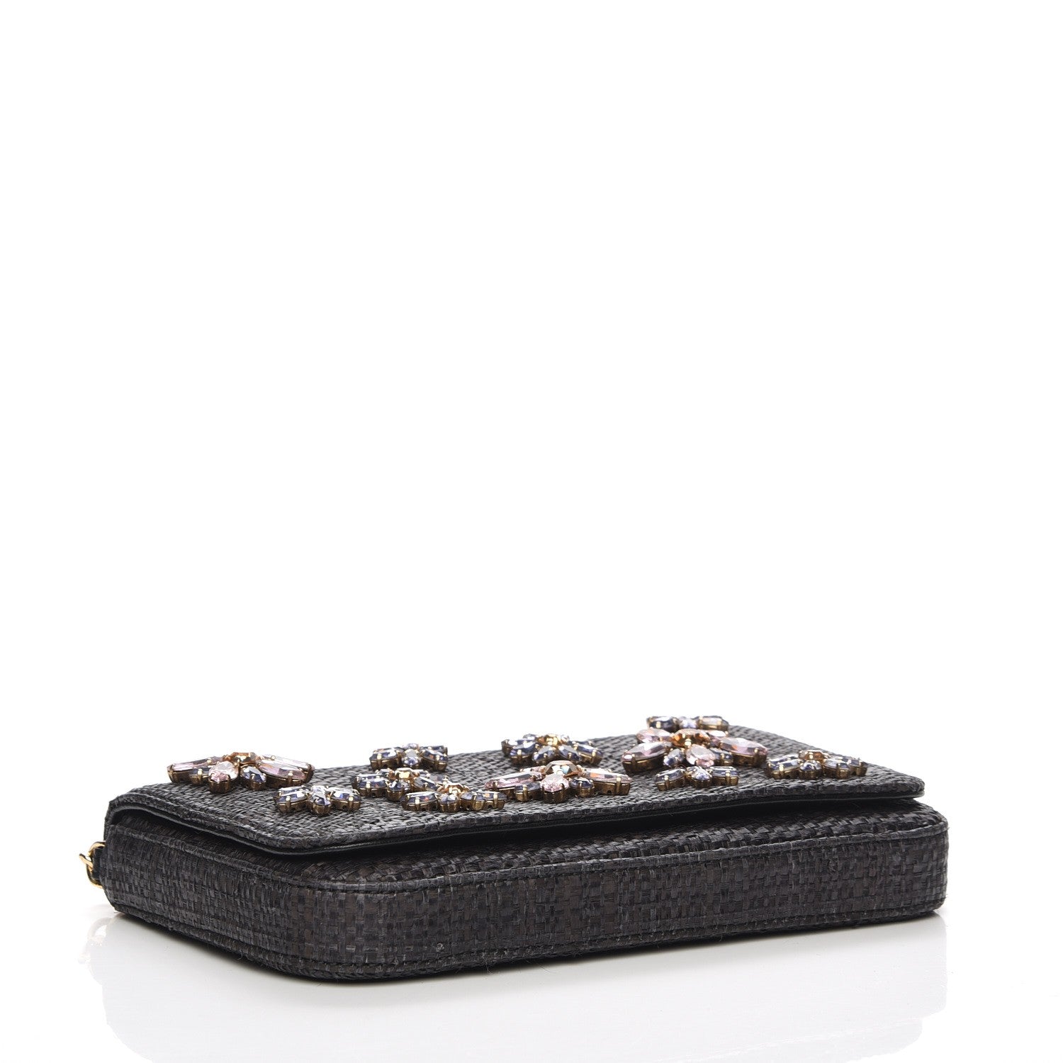 Dolce & Gabbana Raffia Crystal Embellished Chain Clutch Black 4 of 6