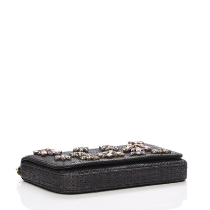 Dolce & Gabbana Raffia Crystal Embellished Chain Clutch Black 4 of 6