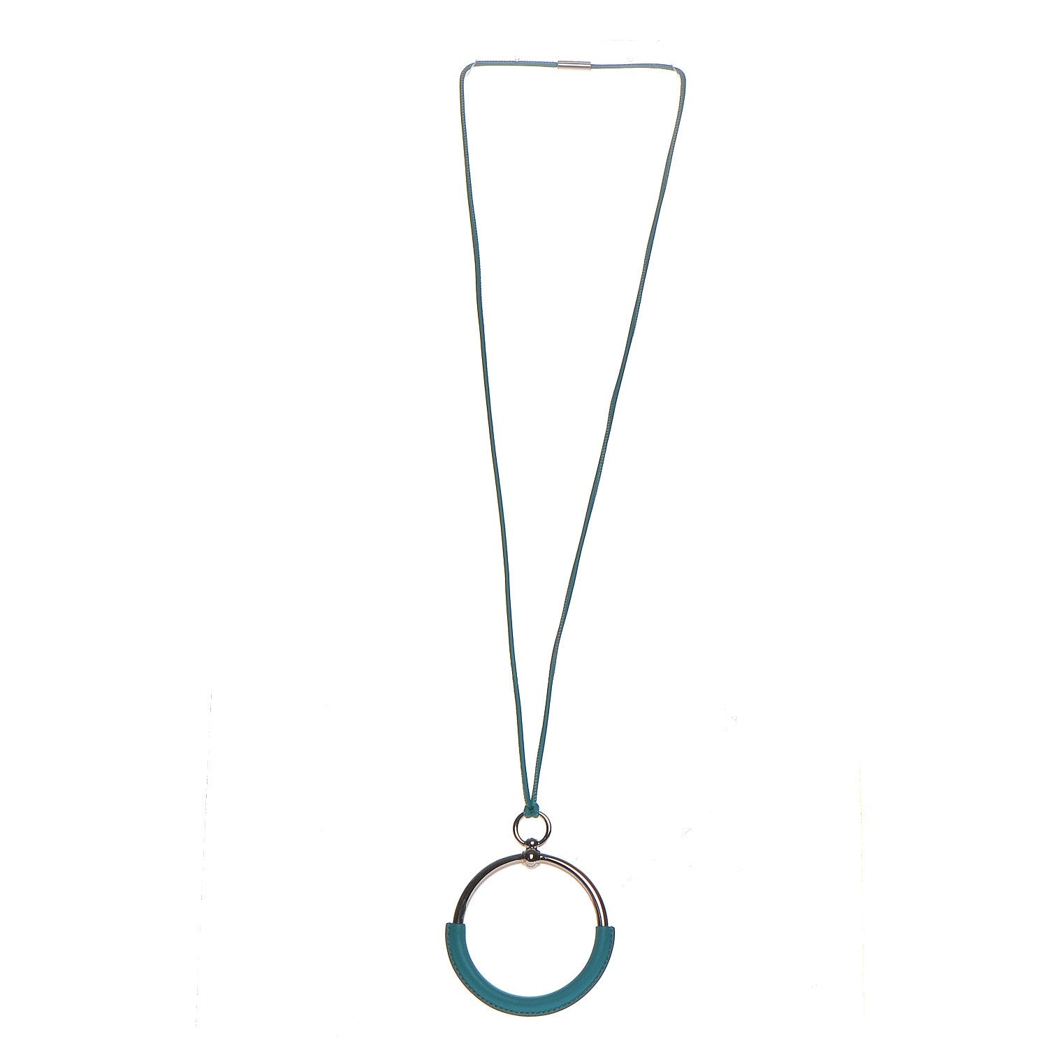 Hermes Swift Palladium Grand Loop Pendant Necklace Bleu Paon 3 of 7