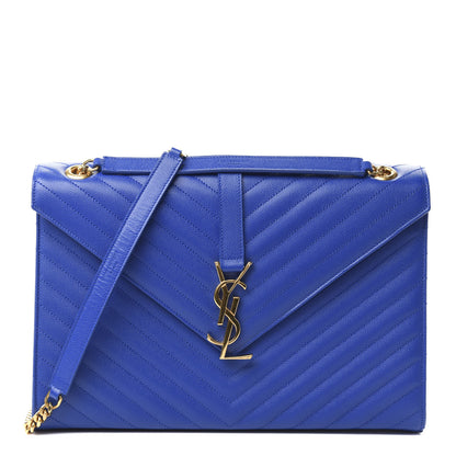 Saint Laurent Grain De Poudre Matelasse Chevron Large Monogram Satchel Blue Majorelle 1 of 10
