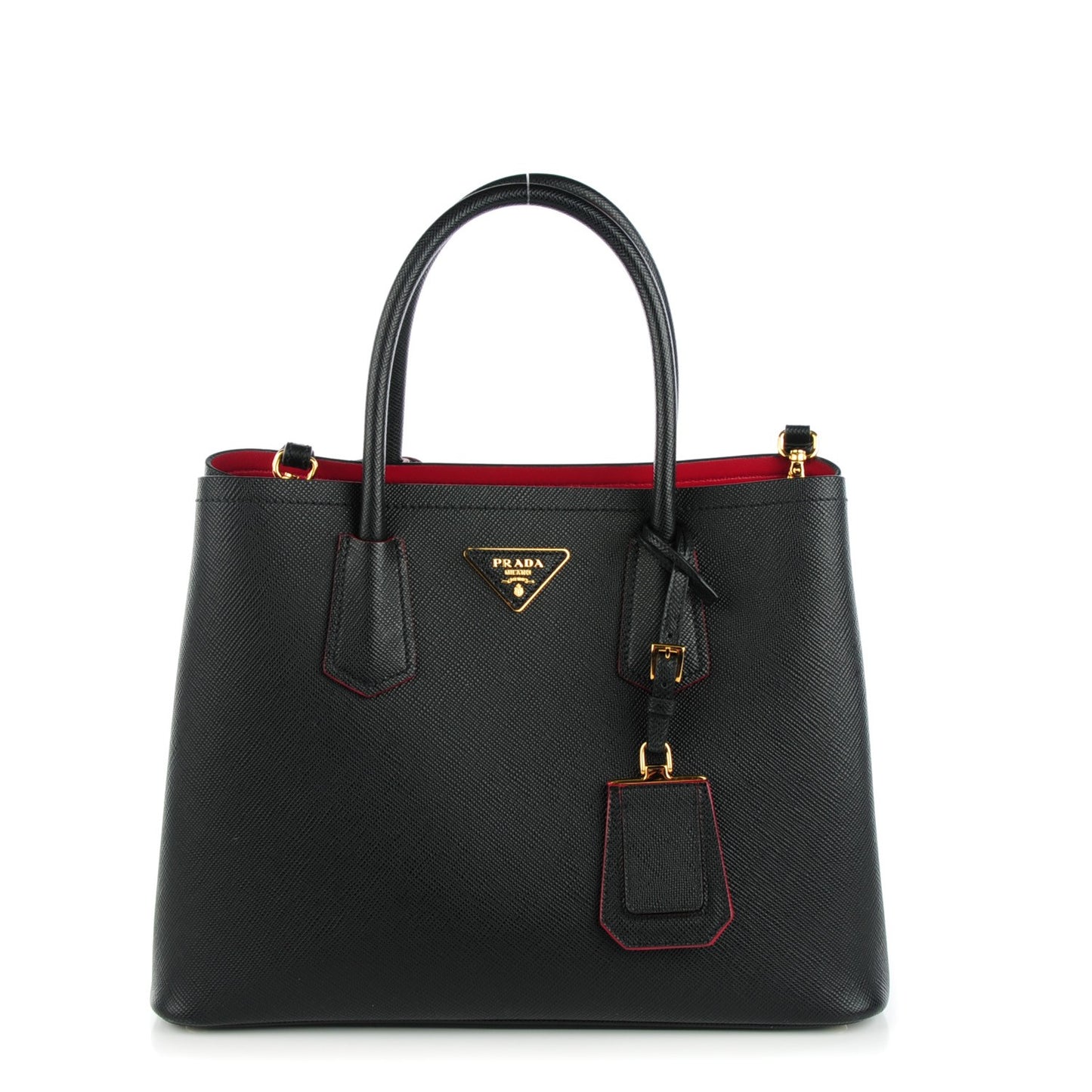 Saffiano Cuir Medium Double Bag Black Fuoco