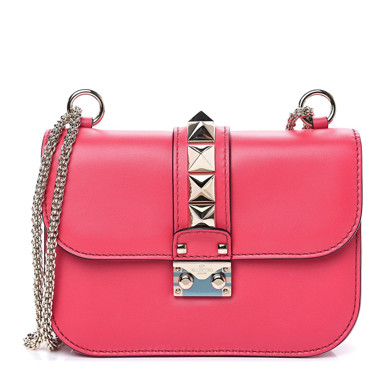 Vitello Small Glam Lock Rockstud Flap Pink