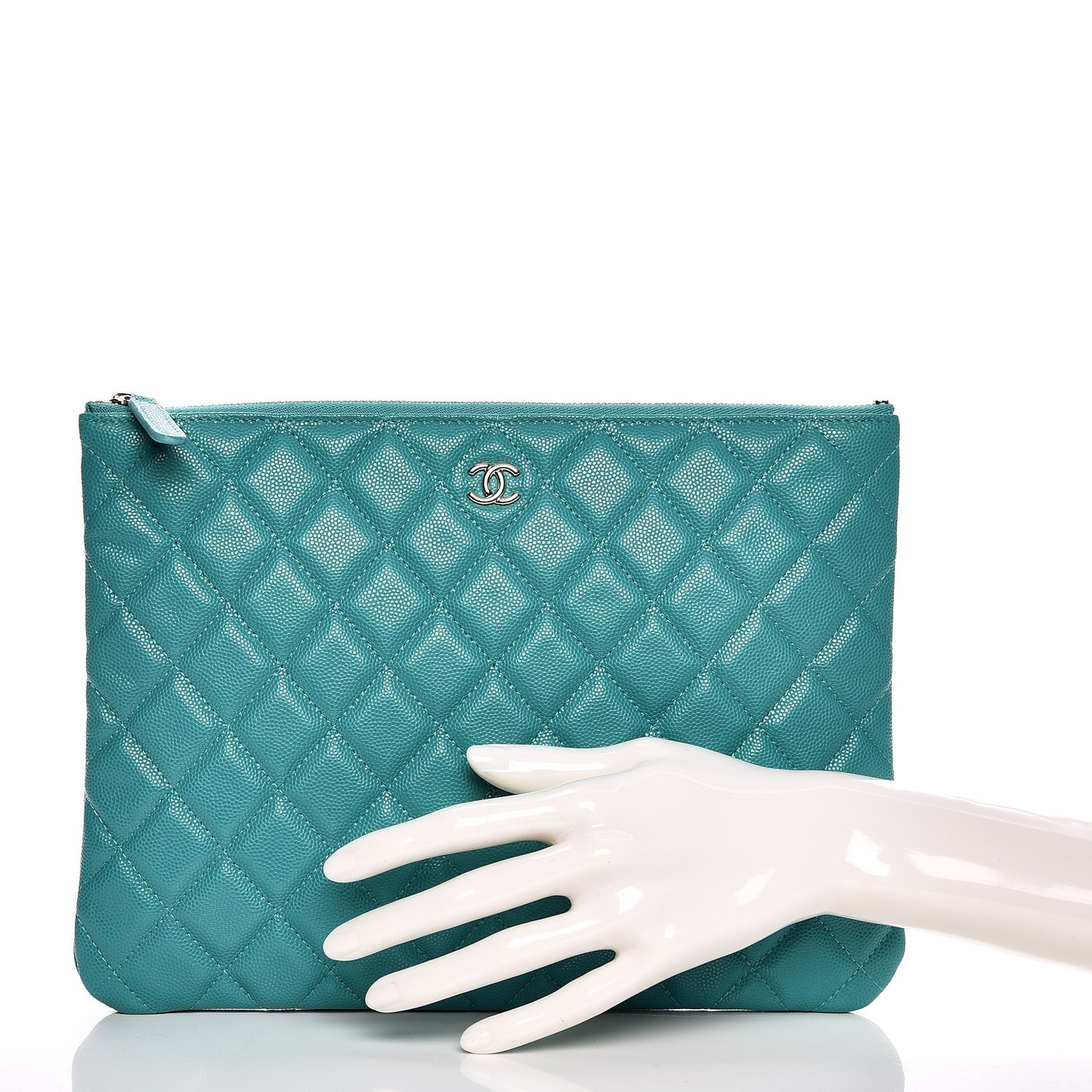Iridescent Caviar Quilted Medium Cosmetic Case Turquoise