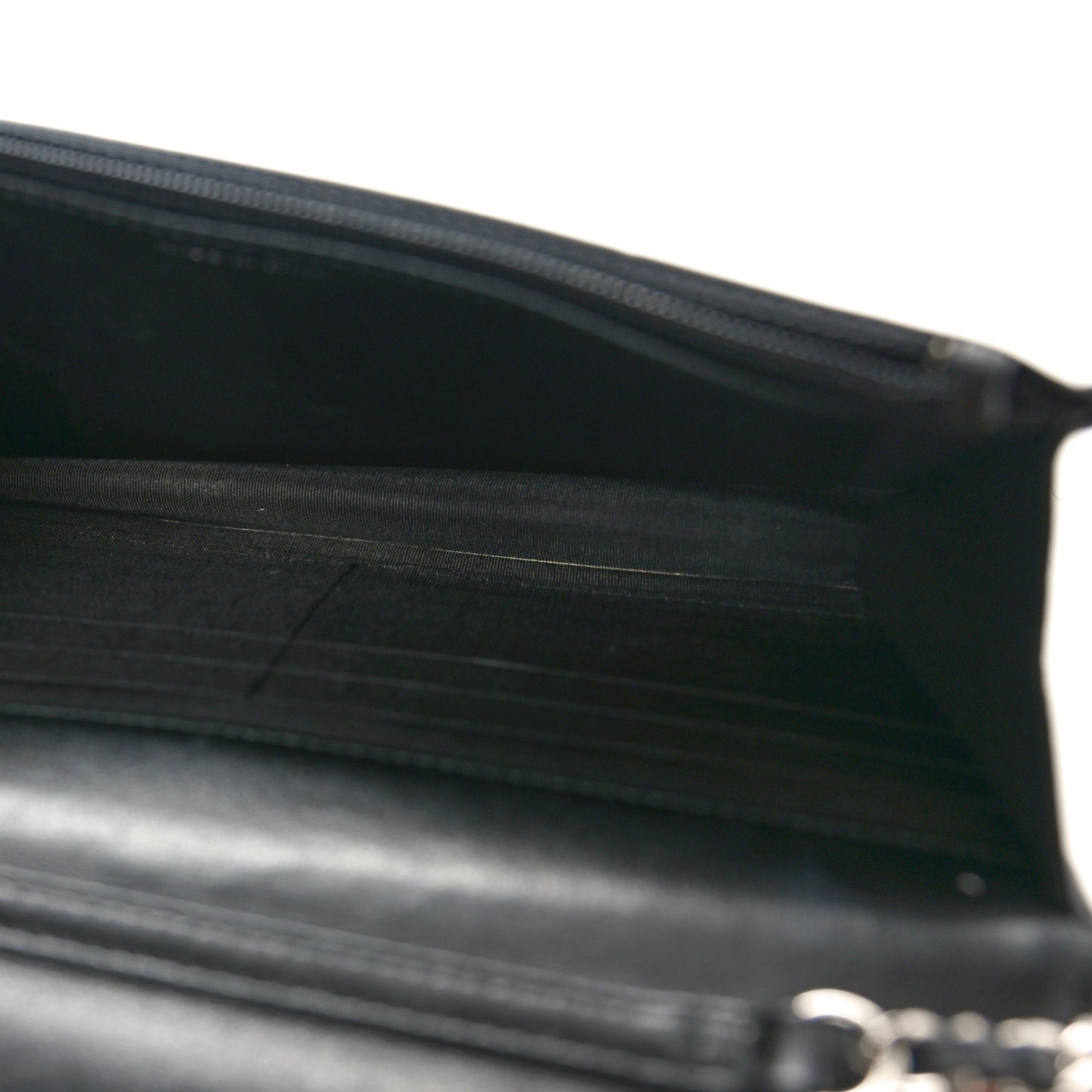 Calfskin Diagonal Chevron Quilted Tassel Wallet On Chain WOC Black