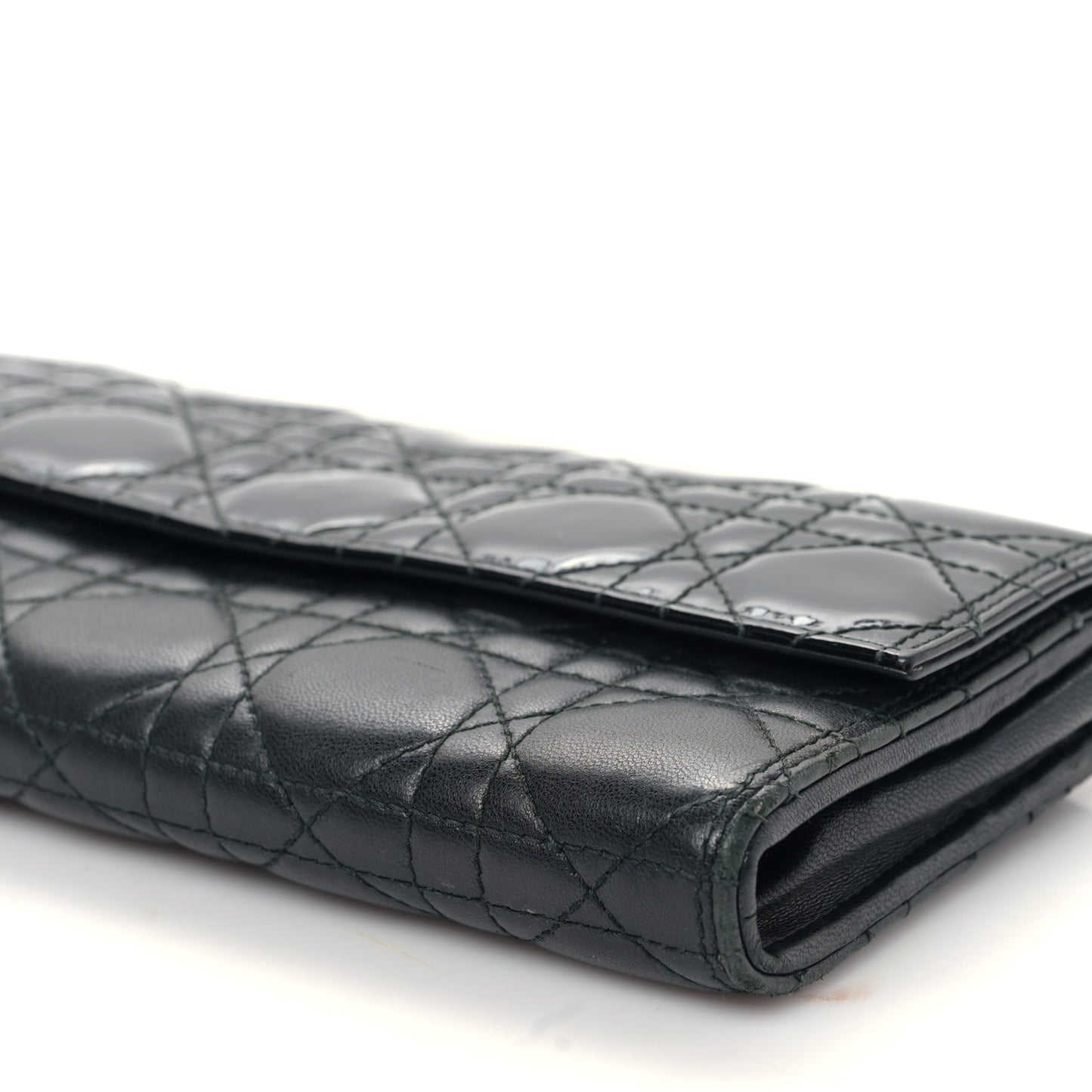 Patent Lambskin Cannage Lady Dior Rendezvous Wallet On Chain Black