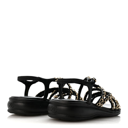 Chanel Lambskin Metal Chain Ankle Strap Sandals 36.5 Black 5 of 12