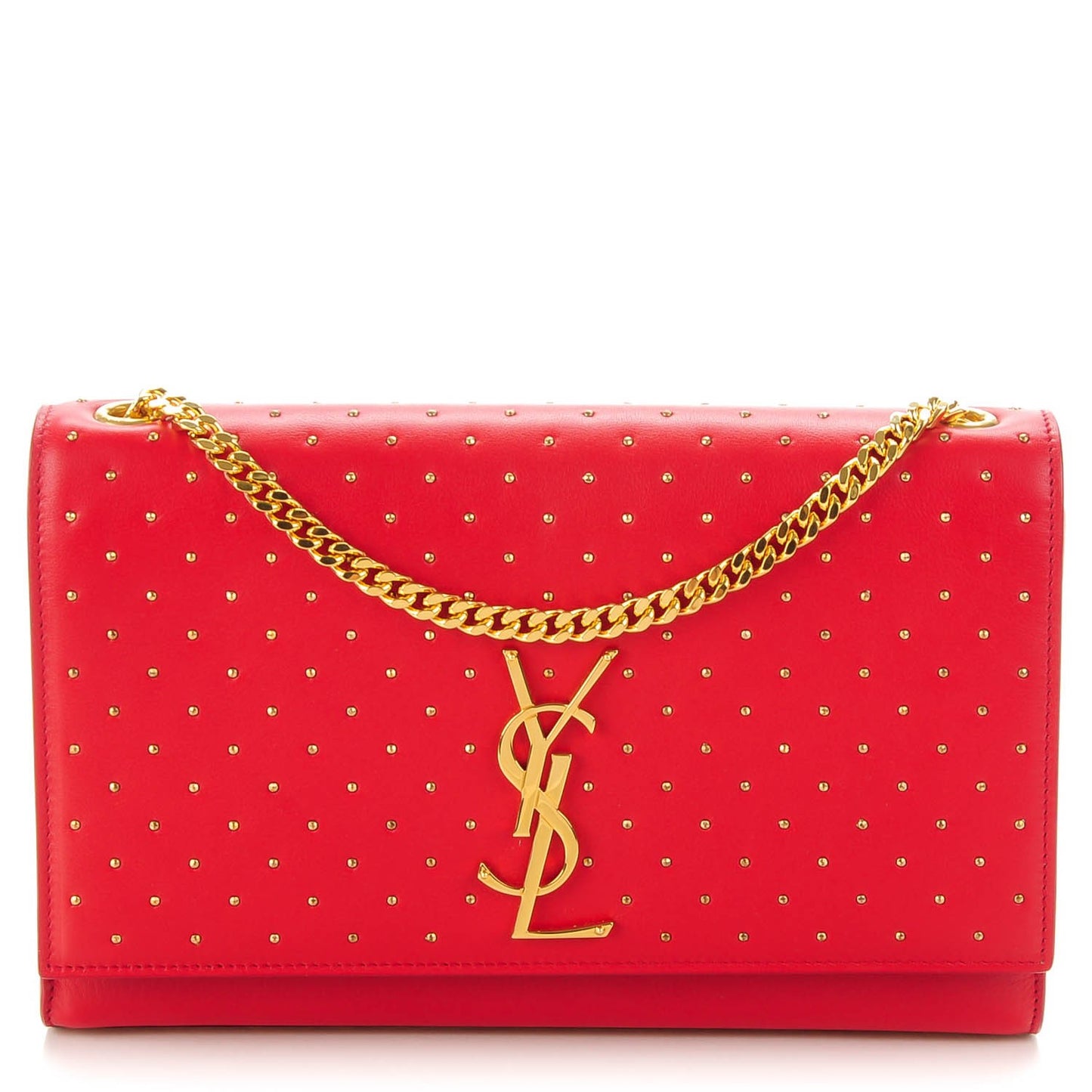 Calfskin Studded Medium Monogram Satchel Red